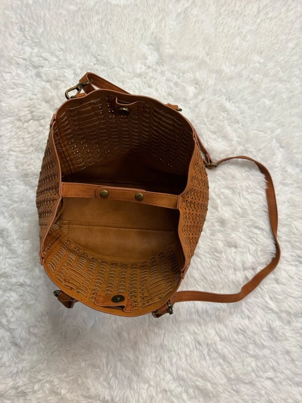 Steve Madden Brown Laser-Cut Satchel Tote